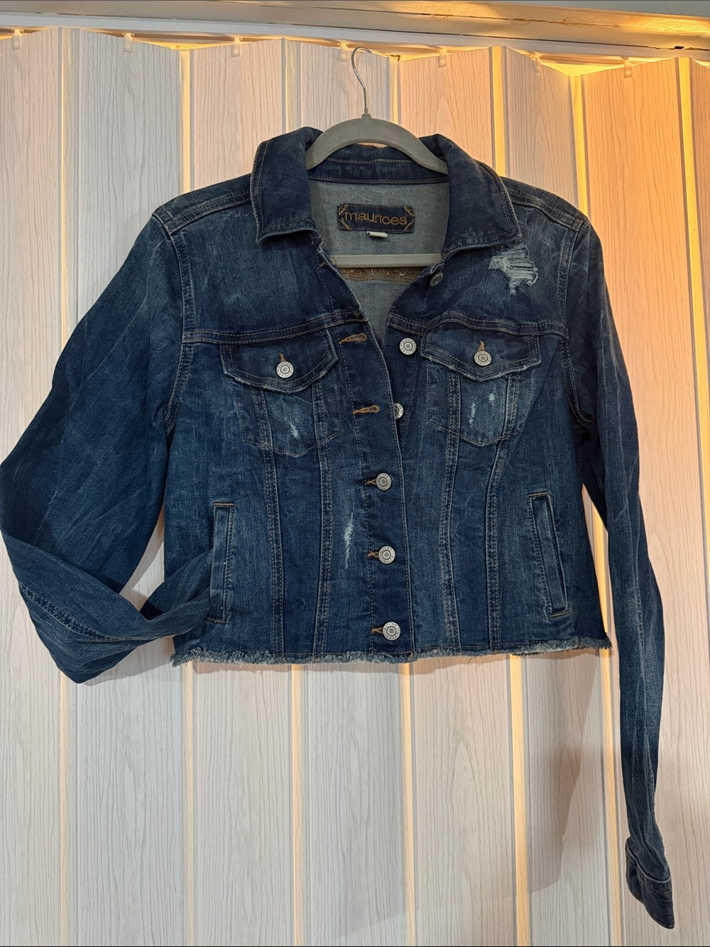 Maurices Distressed Dark Blue Denim Jacket